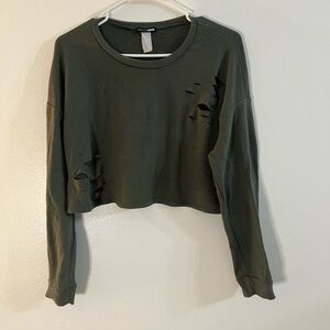 Fashion Nova Dark Green Distressed Crop Top